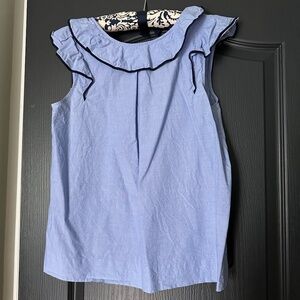 Blue cotton ruffle sleeveless blouse with contrast piping J. Crew | Size S